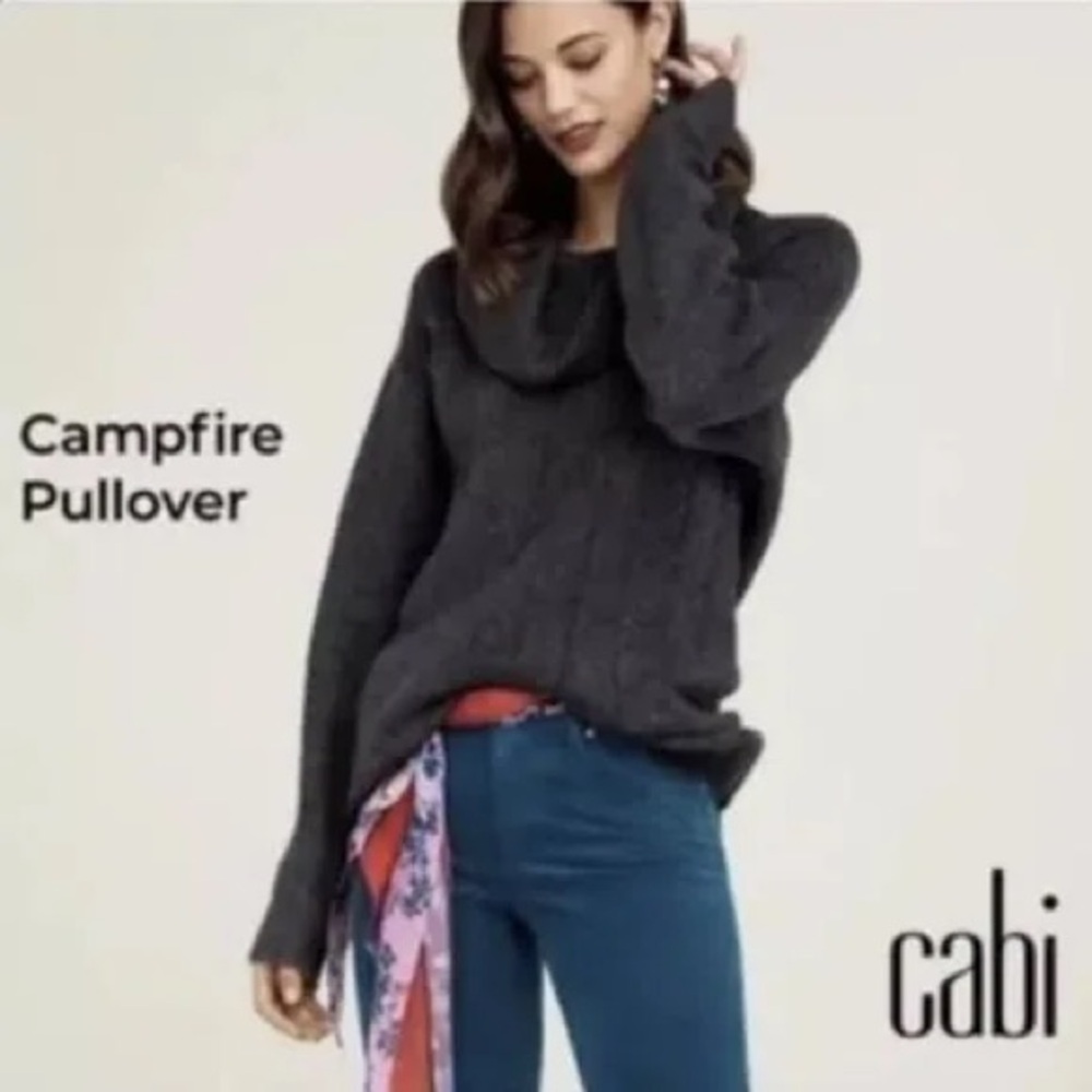 CAbi M Gray Cowl Neck Sweater Campfire Pullover